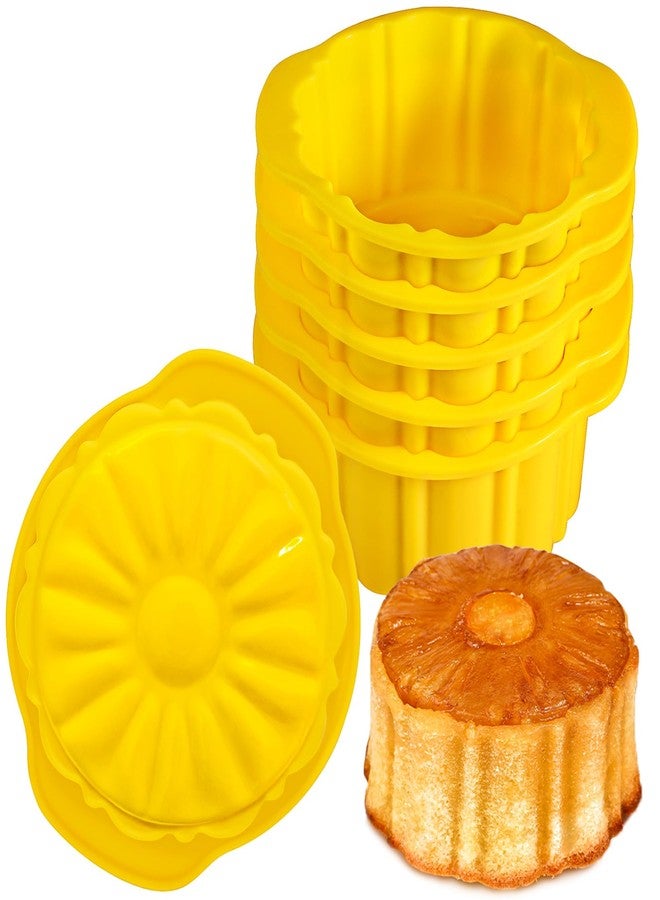 KOLUTI Pineapple Upside Down Cake Pan Set of 6, Nonstick Silicone Round Cake Mold Cups, Small and Stackable Homemade Decorative Baking Cup Oven Safe (3.8"X3.8"X2.3"), Dishwasher Friendly - Image 1